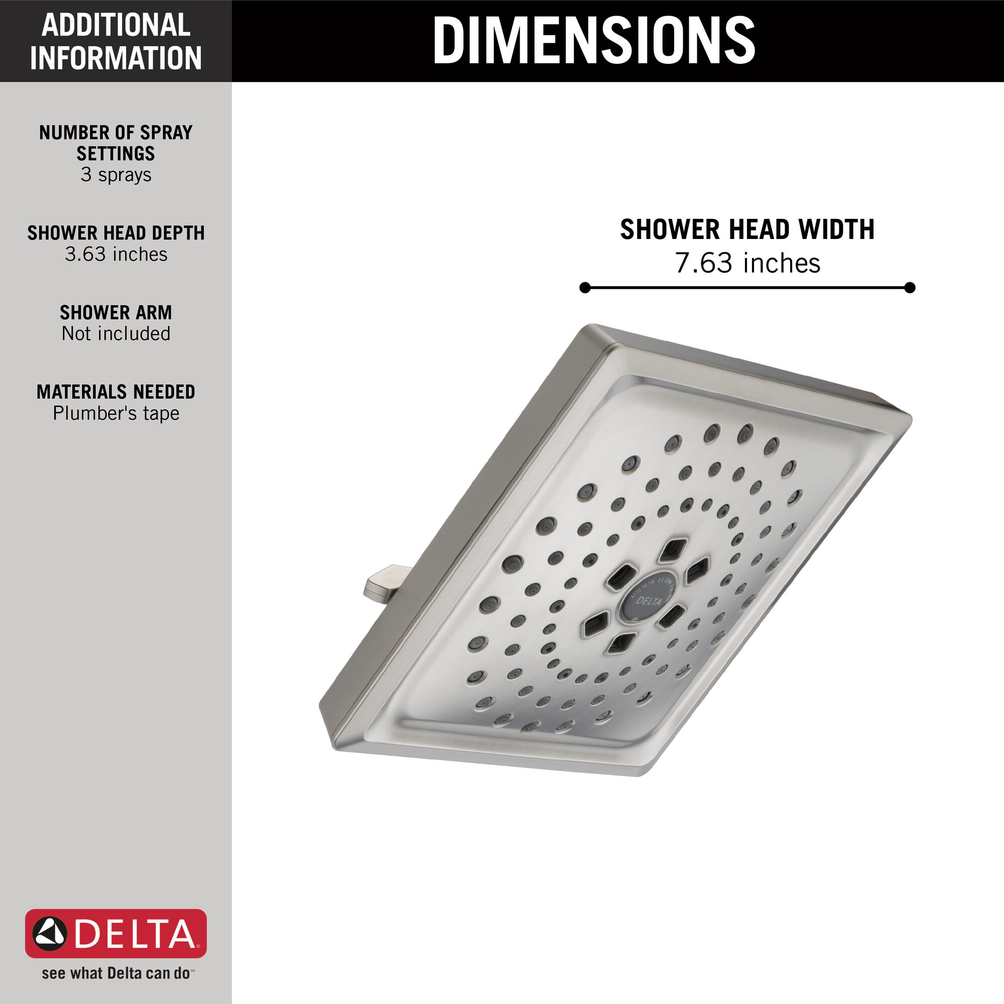 75355CSN H2Okinetic® 3-х позиционная душевая лейка Raincan Delta Faucet DELTA Матовый никель Spotshield - Вид №2