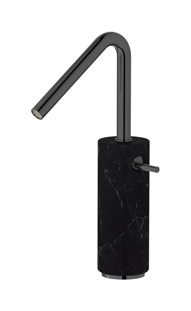 Высокий смеситель для раковины на 1 отверстие в комплекте с донным клапаном WE ARE IB mr202cf_2 Black Chrome Marmo