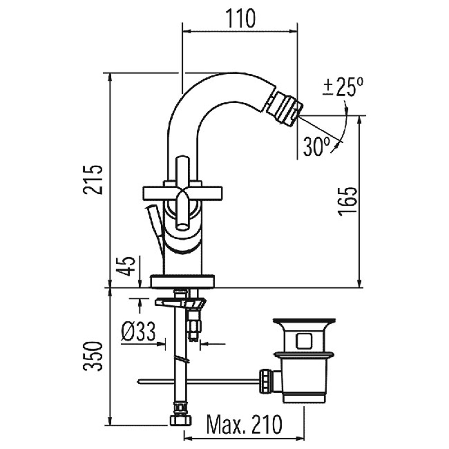 Смеситель для биде BIMAX-TRES с двумя ручками и автоматическим сливом-168120 TRES  - Вид №1