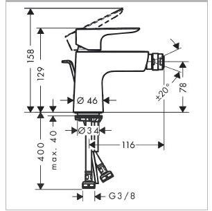 71720000 Talis E Смеситель для биде, однорычажный, со сливным гарнитуром Hansgrohe - Вид №6