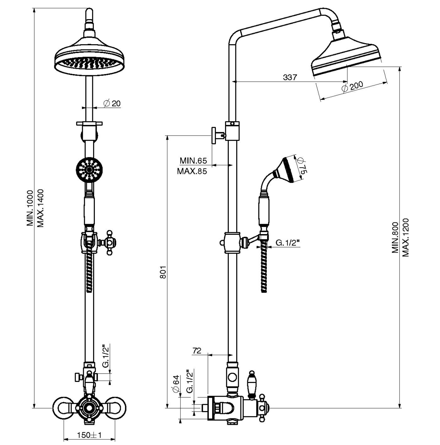 Термостатическая душевая колонка с ручным душем GATTONI Orta ARCH-00066859 - Вид №2