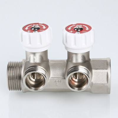 VTc.570.NE.0603 Коллектор с регулирующими вентилями и выходами стандарта «евроконус» Valtec 1", 3 x 3/4"  - Вид №8