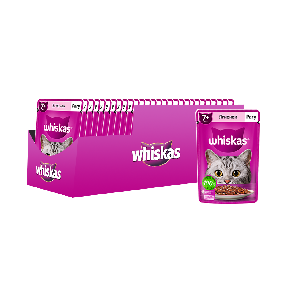 ПР0059388*28 Корм для кошек старше 7 лет, ягненок рагу пауч 75г (упаковка - 28 шт) WHISKAS 