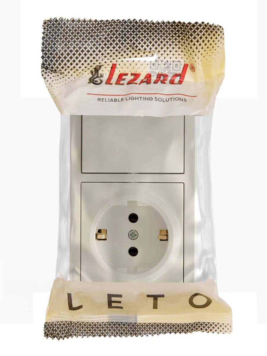 LETO Выключатель и розетка с/з, крем горизонталь LEZARD 752-0300-170BAP - Вид №1
