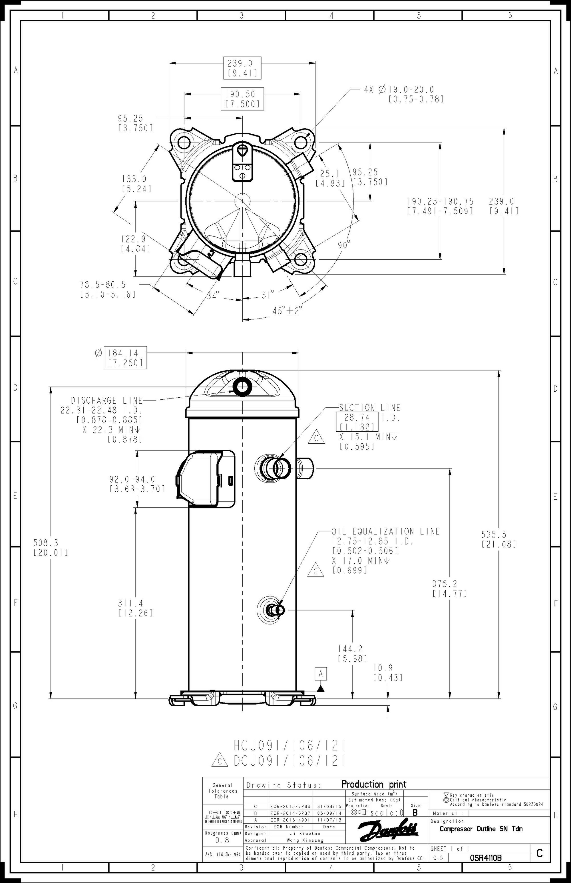 Danfoss DCJ — Герметичные спиральные компрессоры, R401A DCJ121T4LC6 Компрессор спиральный 121L5016  - Вид №3