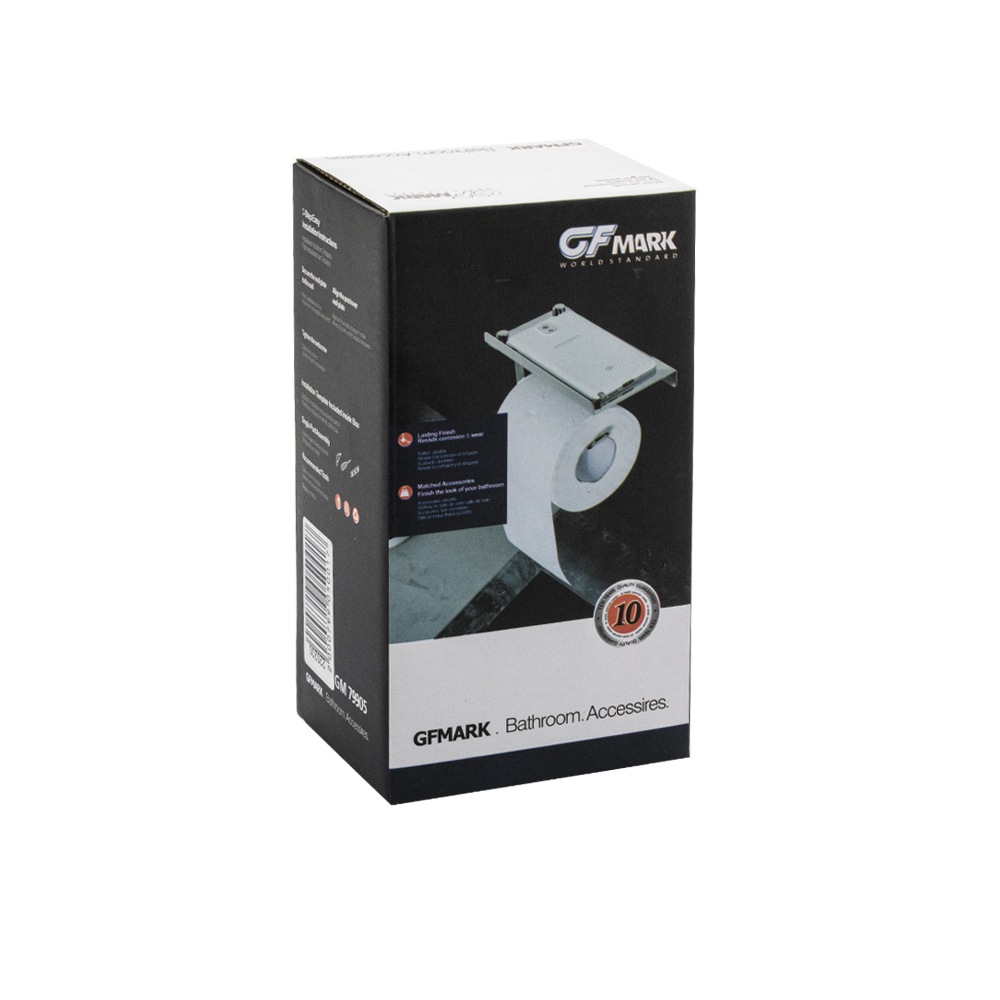 GFmark - Держатель туалетной бумаги из нержавеющей стали, антивандальный, с полочкой, код: 79905  - Вид №1