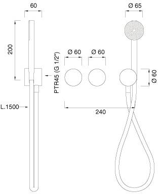 Ceadesign Комплект гидропрогрессивного смесителя для ванны / душа с ручным душем Opus Ops 24y - Вид №1