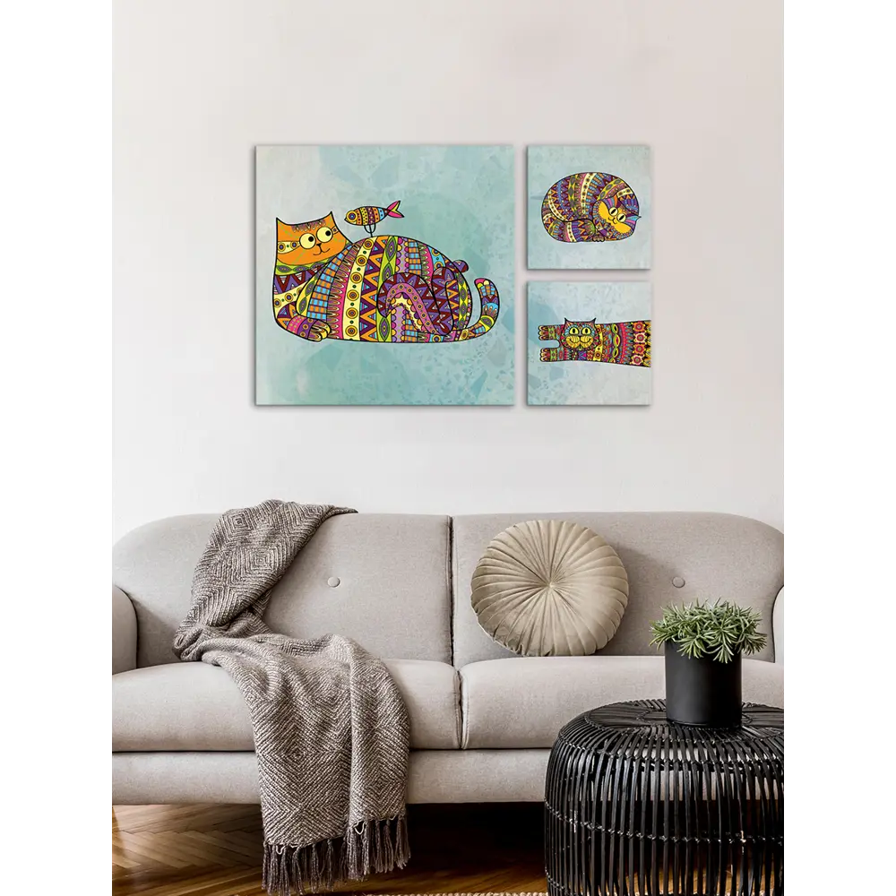 Картина на МДФ Яркие коты 30x60 см 3 шт 85336855 STLM-2191216 POSTERMARKET  - Вид №4