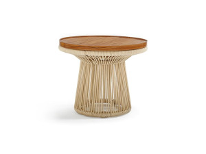 Круглый алюминиевый и деревянный садовый столик