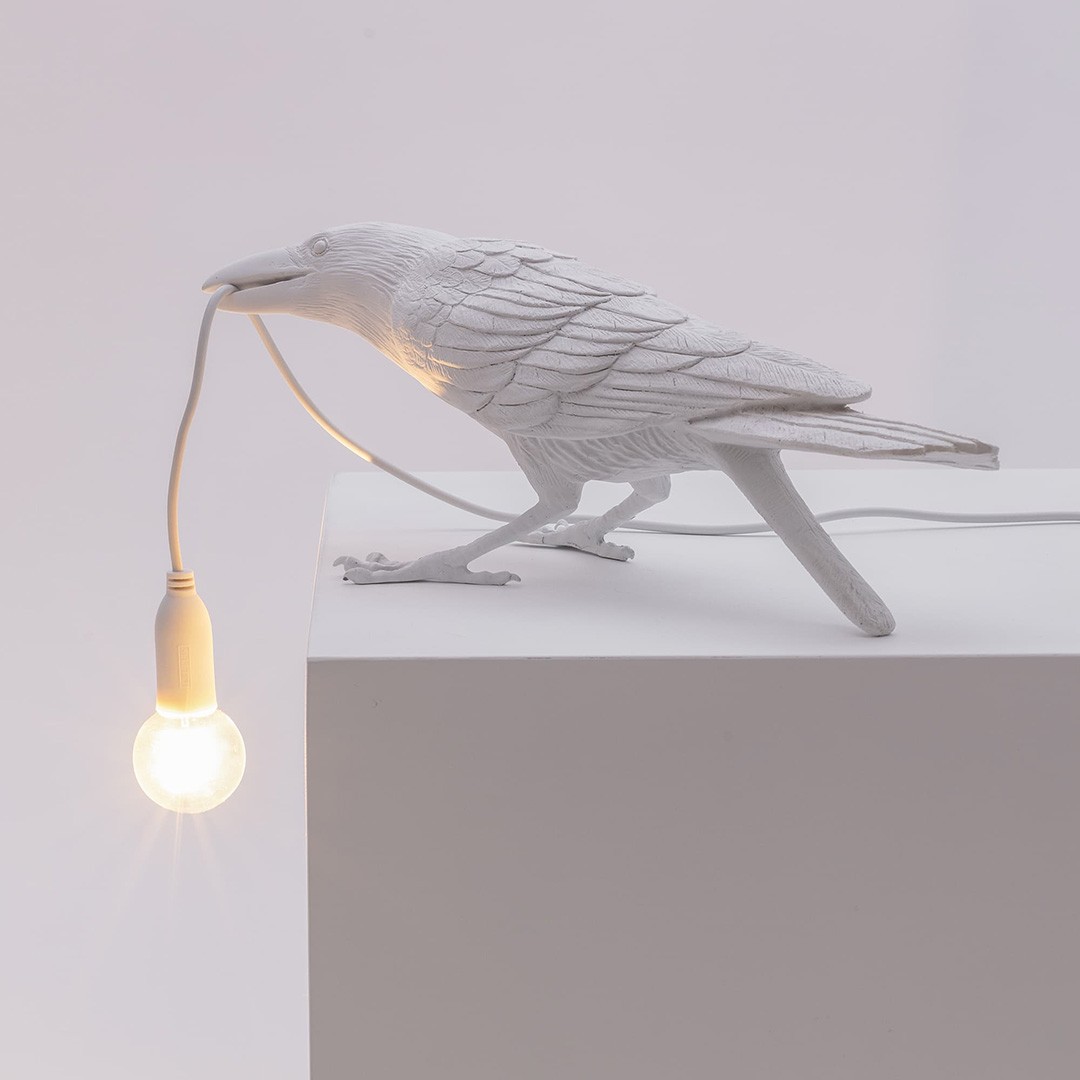 Seletti 14733 playing BIRD настольная лампа ворона белая Bird lamp 116763 - Вид №1
