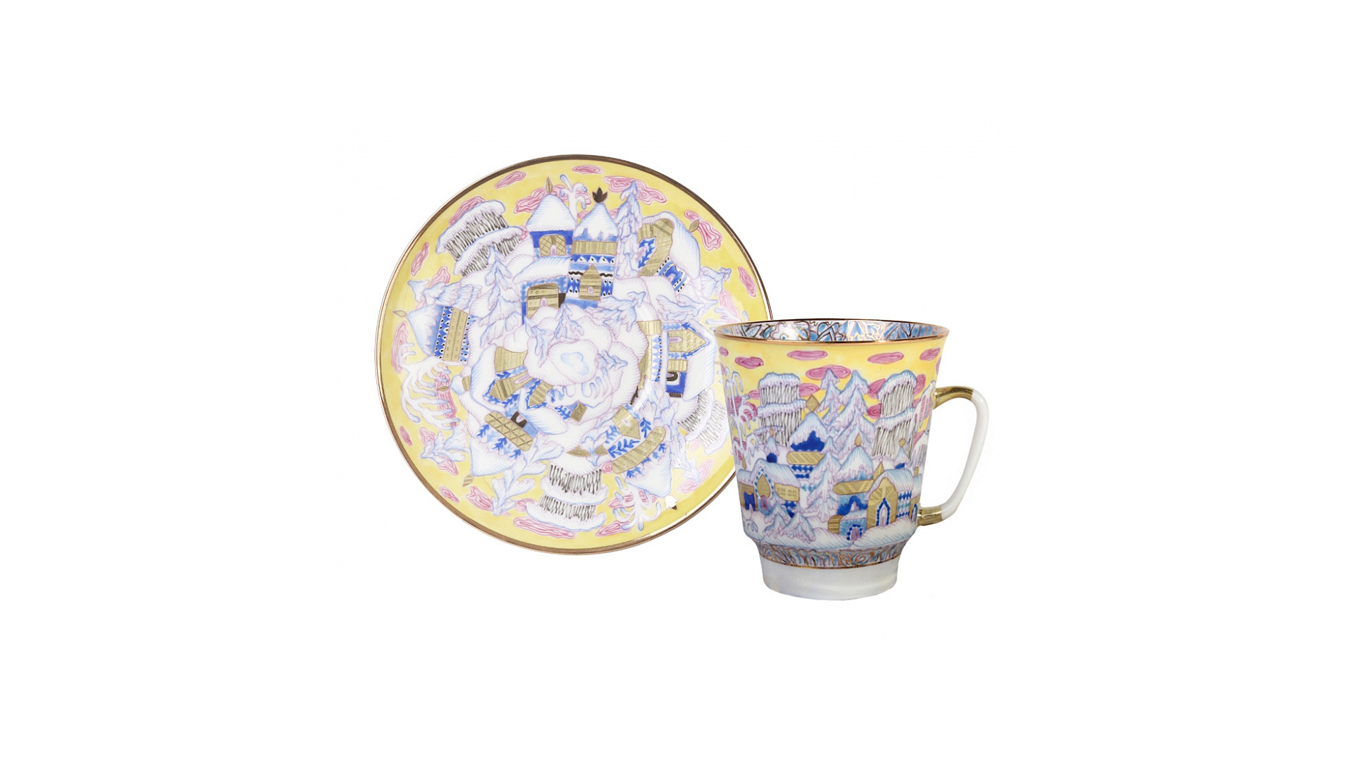 80397 Императорский фарфоровый завод Чашка с блюдцем "Морозный вечер" "Майская" Фарфор костяной  - Вид №1