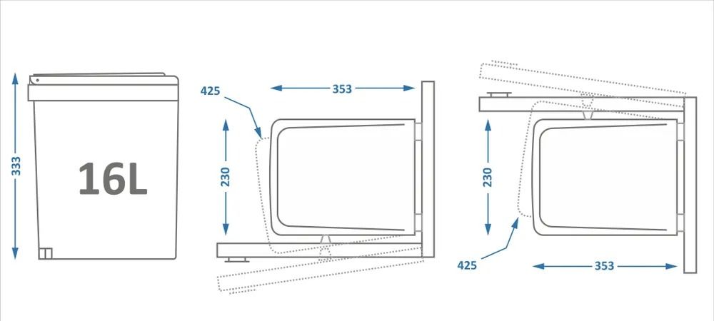 Ведро для мусора ALBIO навесное прямоугольное, серое, пластик 16 л Alveus 224310 - Вид №1