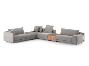 Угловой диван из ткани с журнальной стойкой