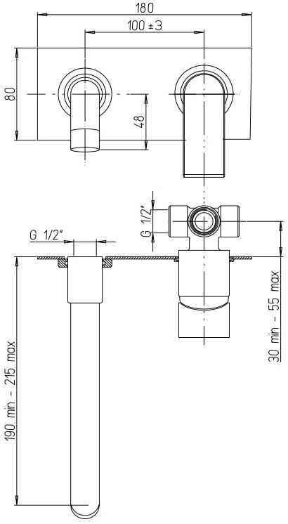 0TI00497JA03 Twilight Встраиваемый смеситель для раковины с пластиной, излив 190-215 мм., хром Jacuzzi - Вид №1