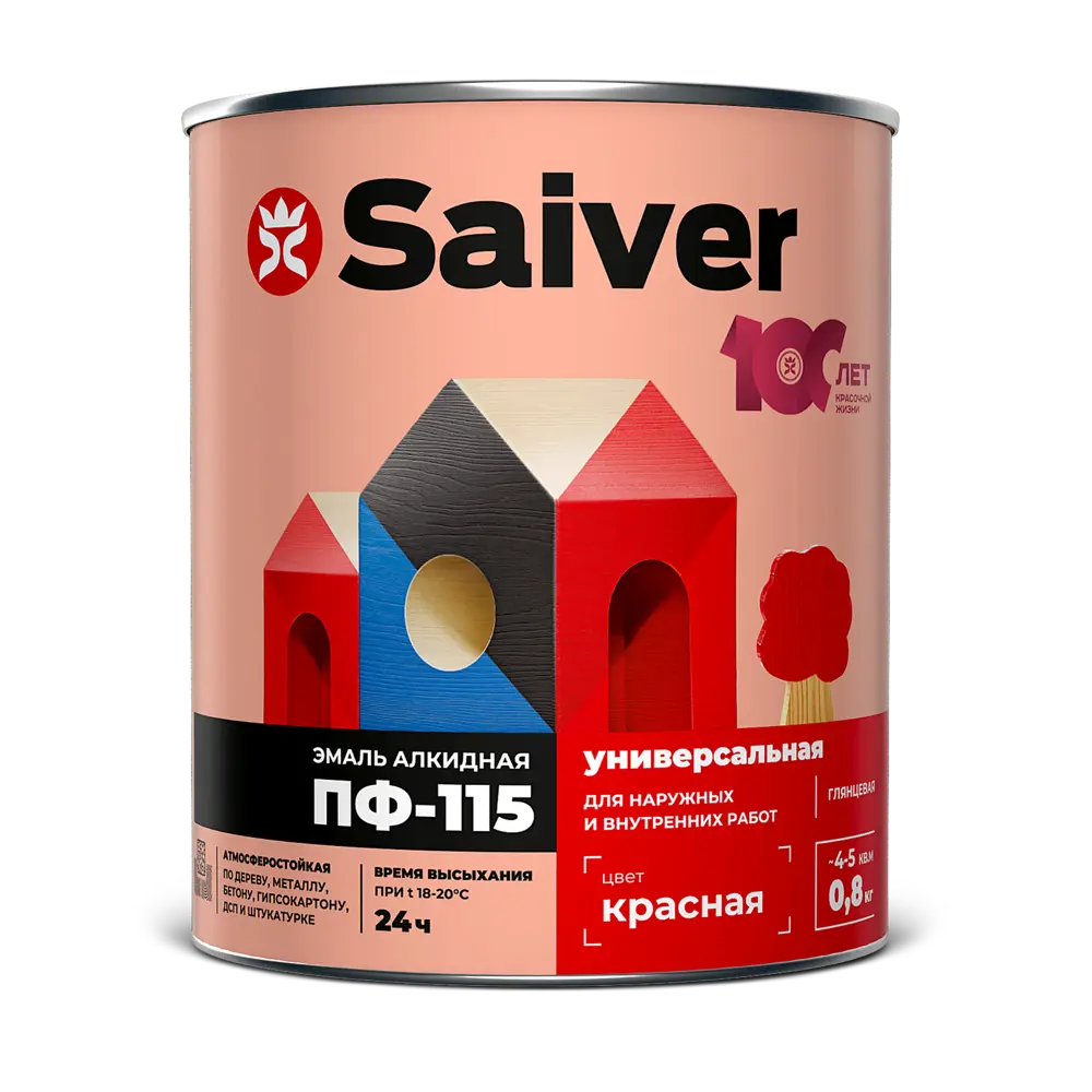Эмаль ПФ-115 Saiver Lux цвет красный 0.8 кг 83402373 STLM-2121217  - Вид №1