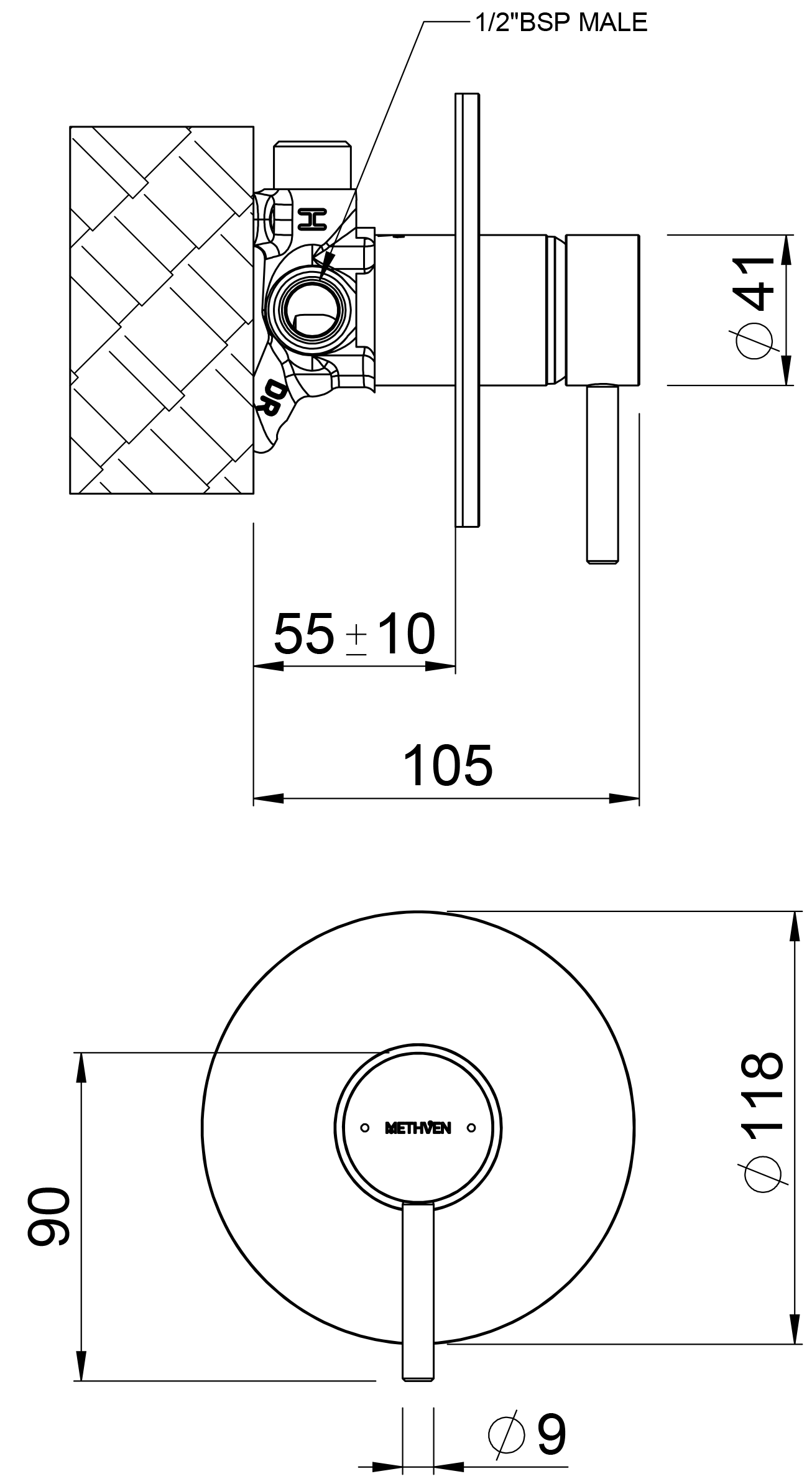 TUHPSLGD Смеситель для душа Turoa с большой лицевой панелью Methven Матовое золото  - Вид №1