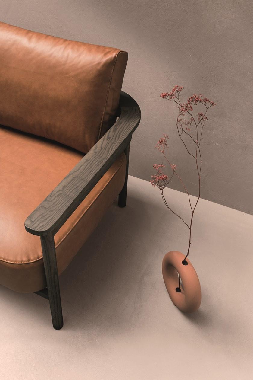 ZANETTE Кресло в коже и структура с дубовыми подлокотниками Hood sun-id-1444969 - Вид №1