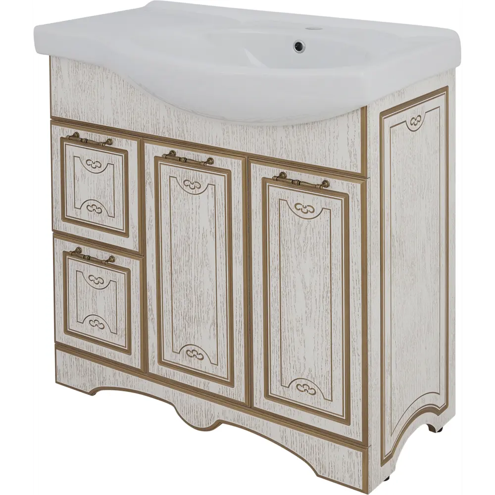 Тумба под раковину напольная «Луиза» 83 см цвет белое золото SANFLOR STLM-2048945 - Вид №1