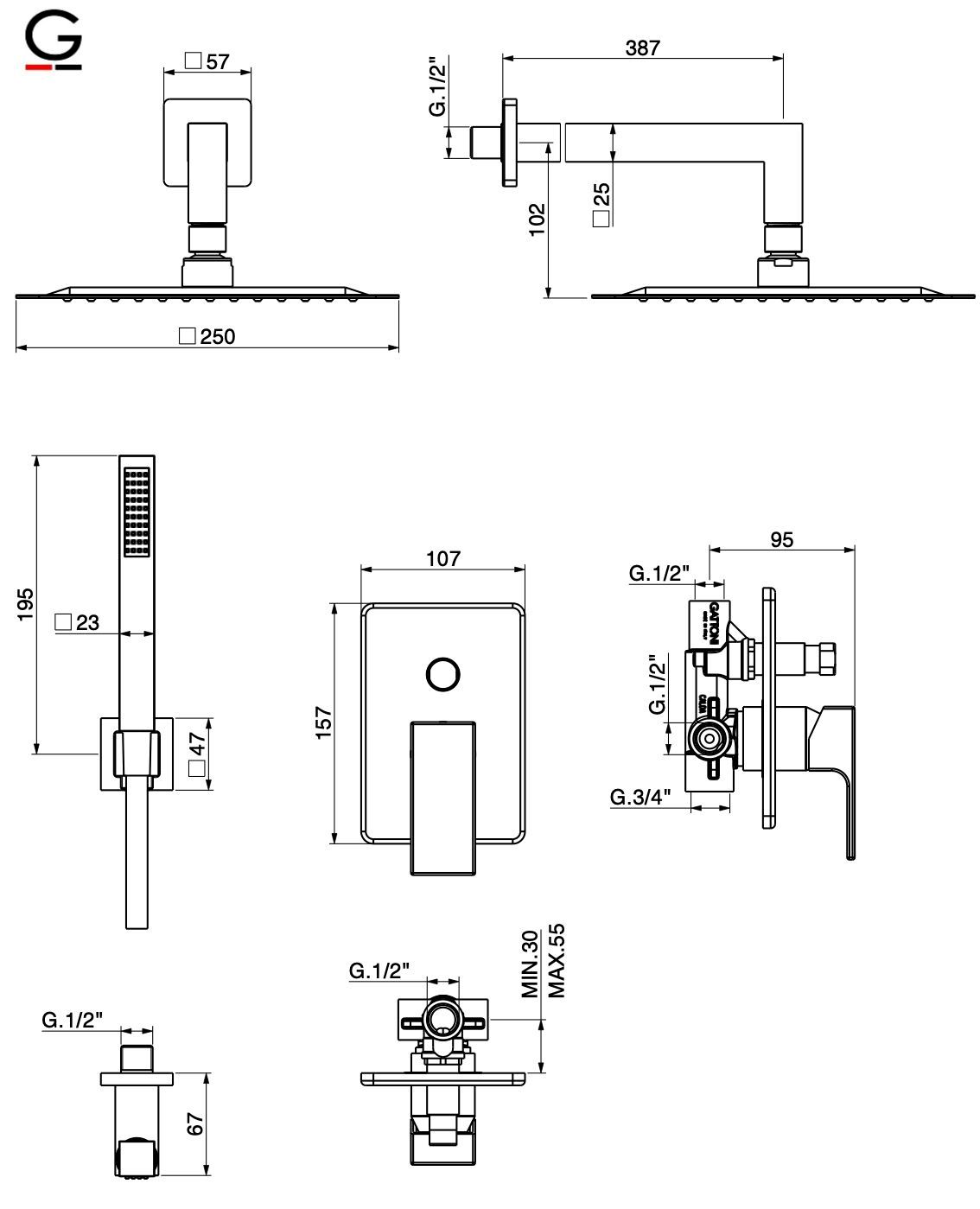 Смеситель для душа с душем GATTONI Kubik ARCH-00078394 - Вид №2