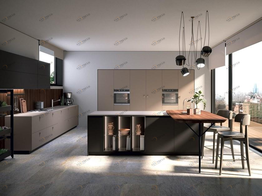 Febal Casa Лаковая кухня с островом с ручками sun-id-1460014