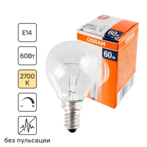Лампа накаливания Osram шар E14 60 Вт прозрачная свет тёплый белый