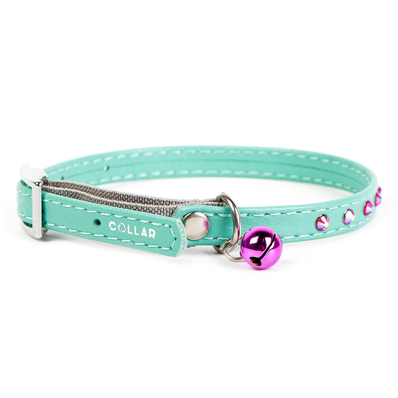 ПР0053652 Ошейник для кошек Waudog Glamour с резинкой, клей.стразами (шир. 9мм, дл. 22-30см) ментоловый COLLAR 
