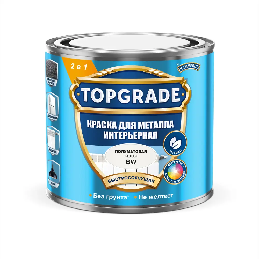 Краска 2 в 1 для металла Topgrade полуматовая белая база BW 0.5л STLM-2046869