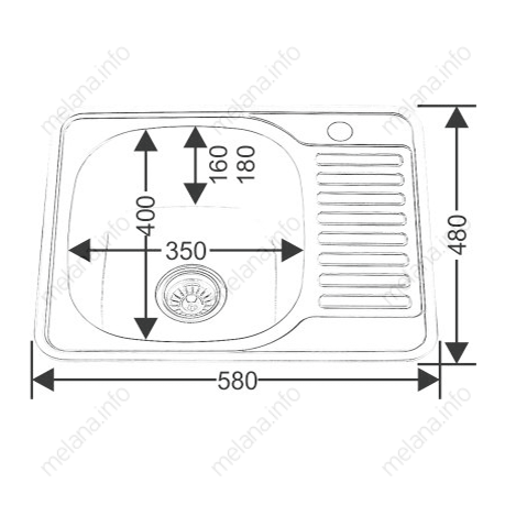 Мойка 5848 U MELANA 0,8/180 врезная прямоугольная с сифоном (089 t *10) 089 t (*10) - Вид №3