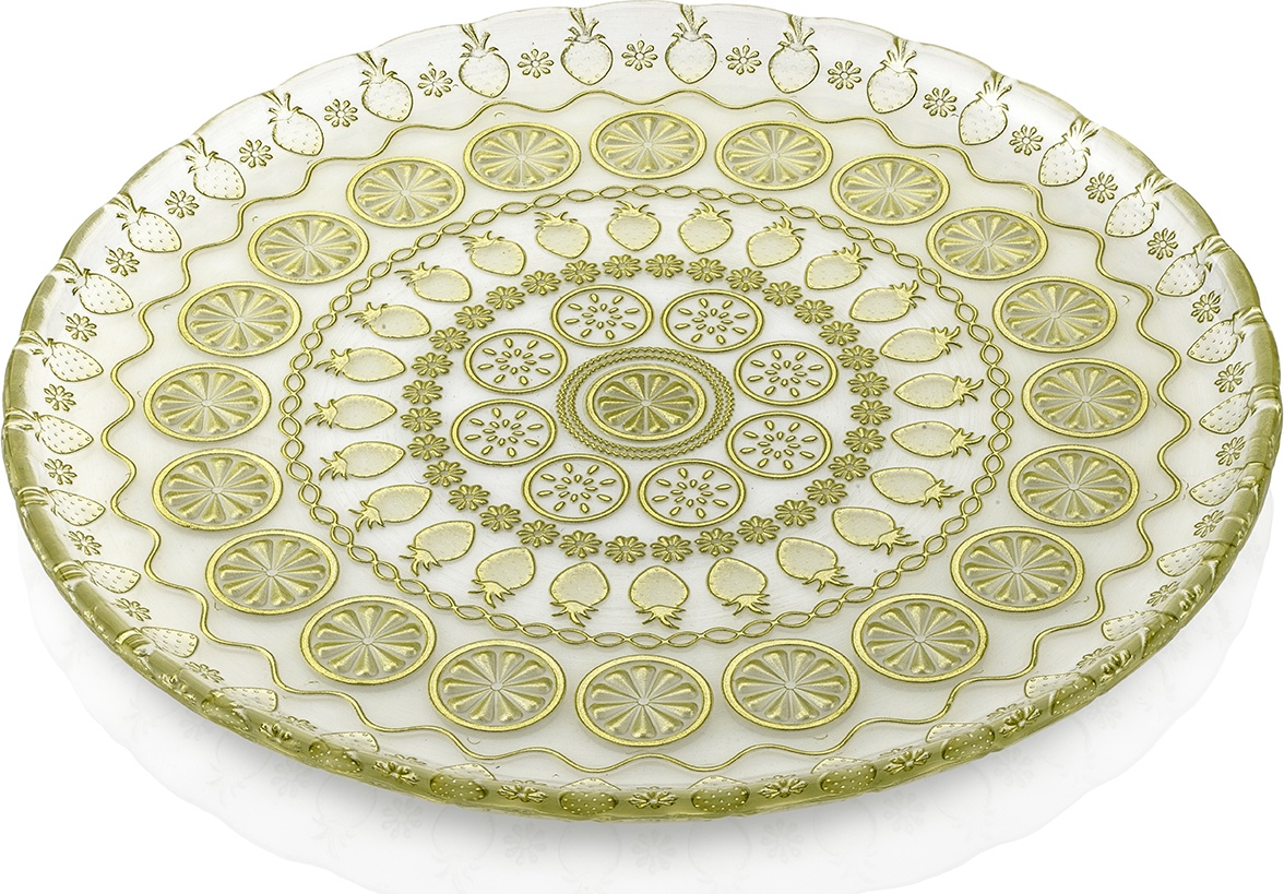10607607 IVV Блюдо круглое IVV "Витамины" 32см (зелёный узор) Стекло 
