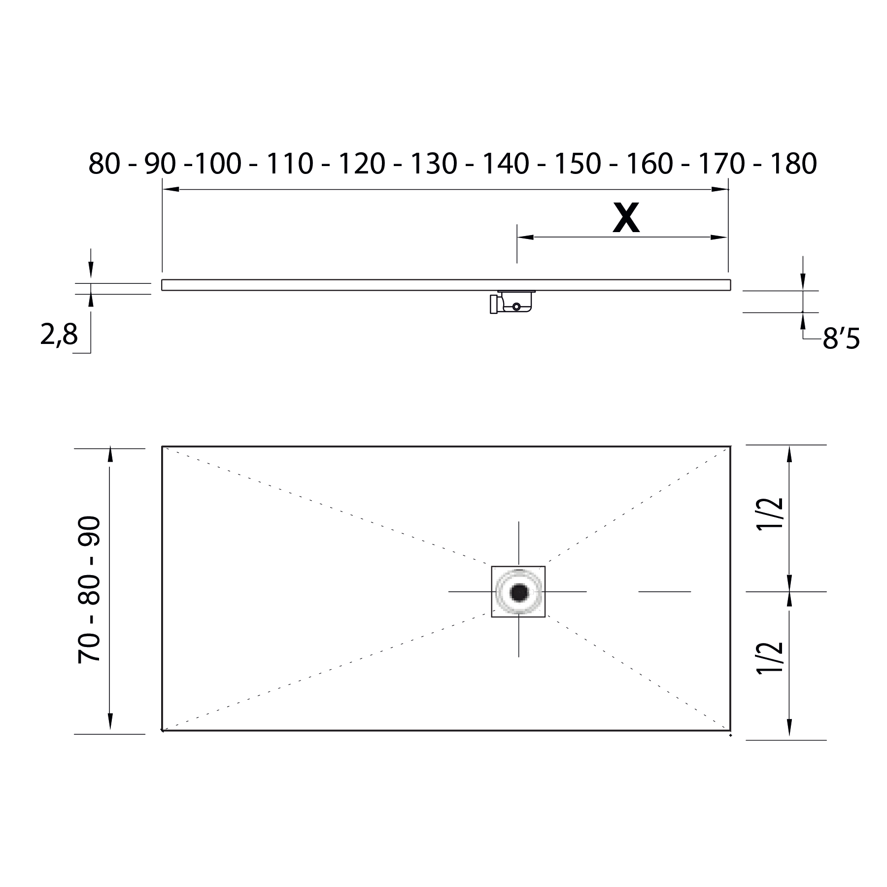 23594 SALGAR Поддон для душа RIOJA SAND 700 x 1500 мм  - Вид №1