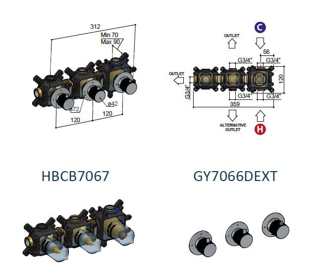 Латунный термостатический смеситель для душа Hotbath Guy ARCH-00068139 - Вид №2