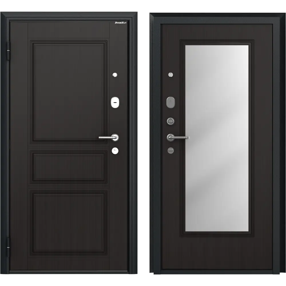 Дверь входная металлическая Премиум New 88x205 см левая венге с зеркалом DOORHAN STLM-2024133