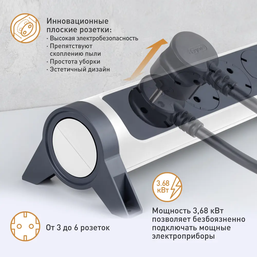 Колодка для удлинителя Legrand Комфорт 5 розеток с заземлением 3680 Вт цвет белый/черный 84024710 STLM-2034653  - Вид №4