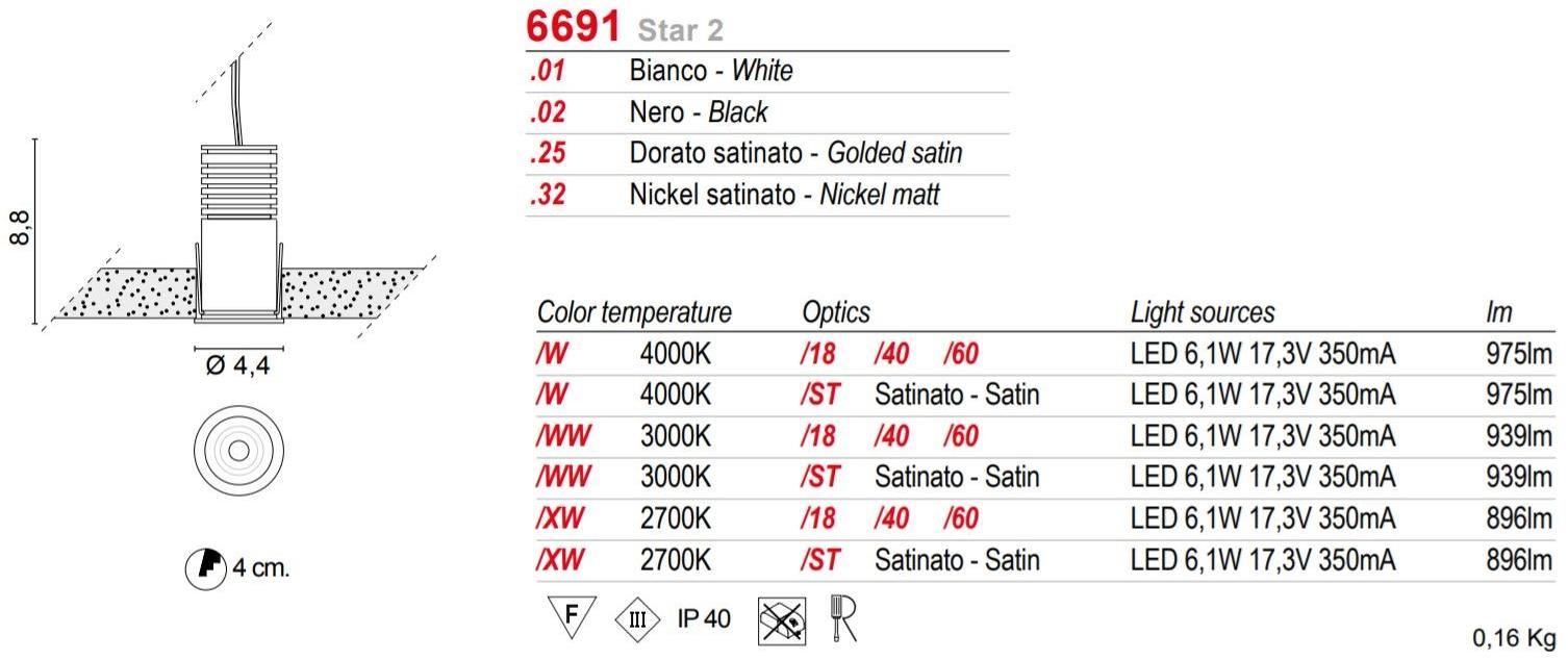 EGOLUCE Встраиваемый алюминиевый светодиодный светильник Star 6691 - Вид №3