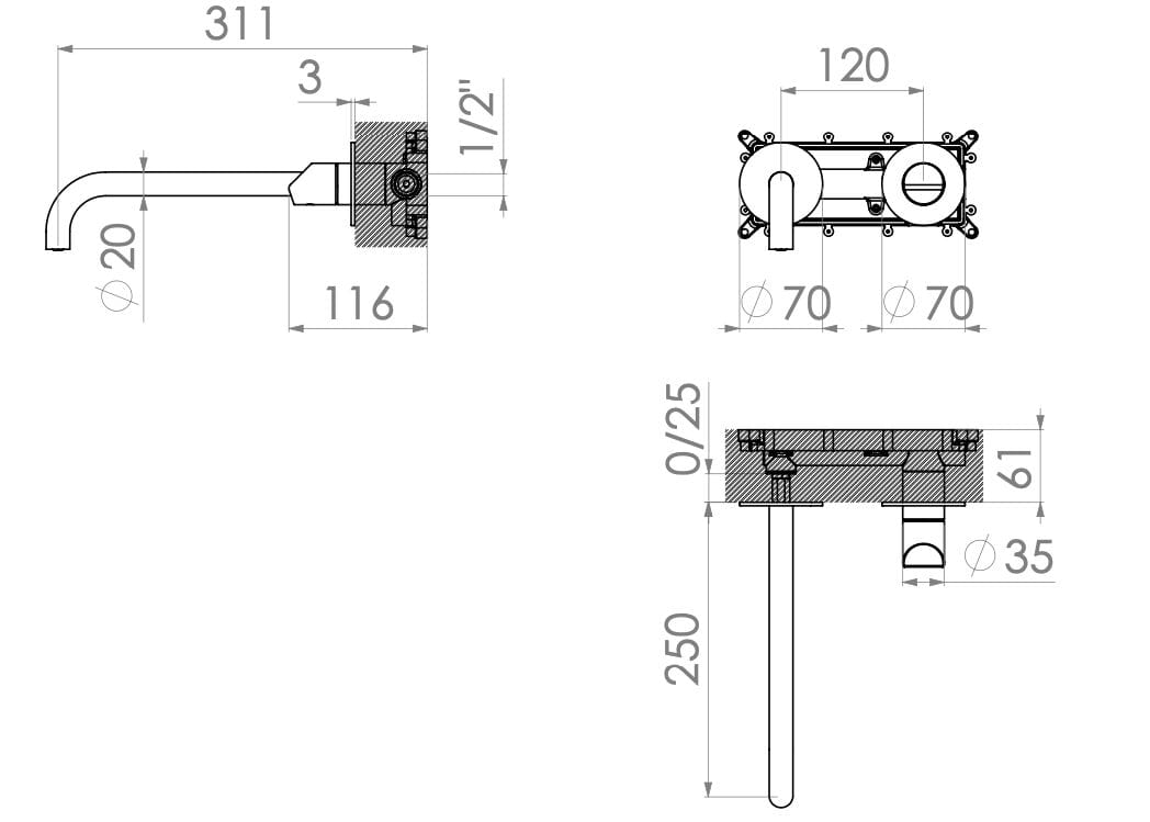 Смеситель для раковины из нержавеющей стали Radomonte Dun ARCH-00137638 - Вид №2