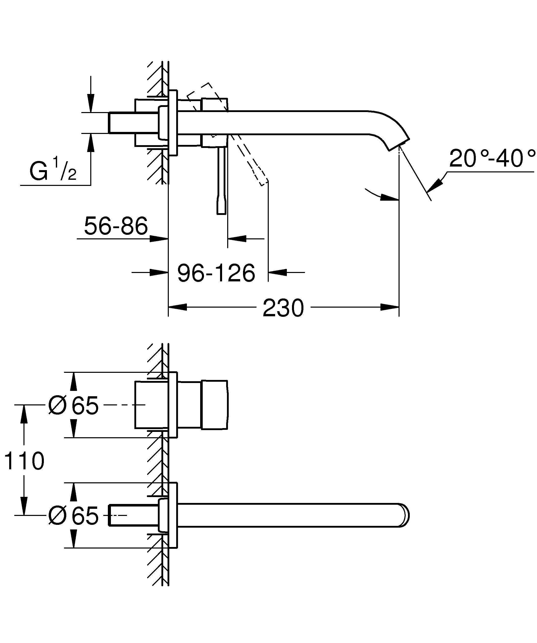 Смеситель для раковины GROHE Essence New на два отверстия, L-Size, холодный рассвет (19967GL1) - Вид №1