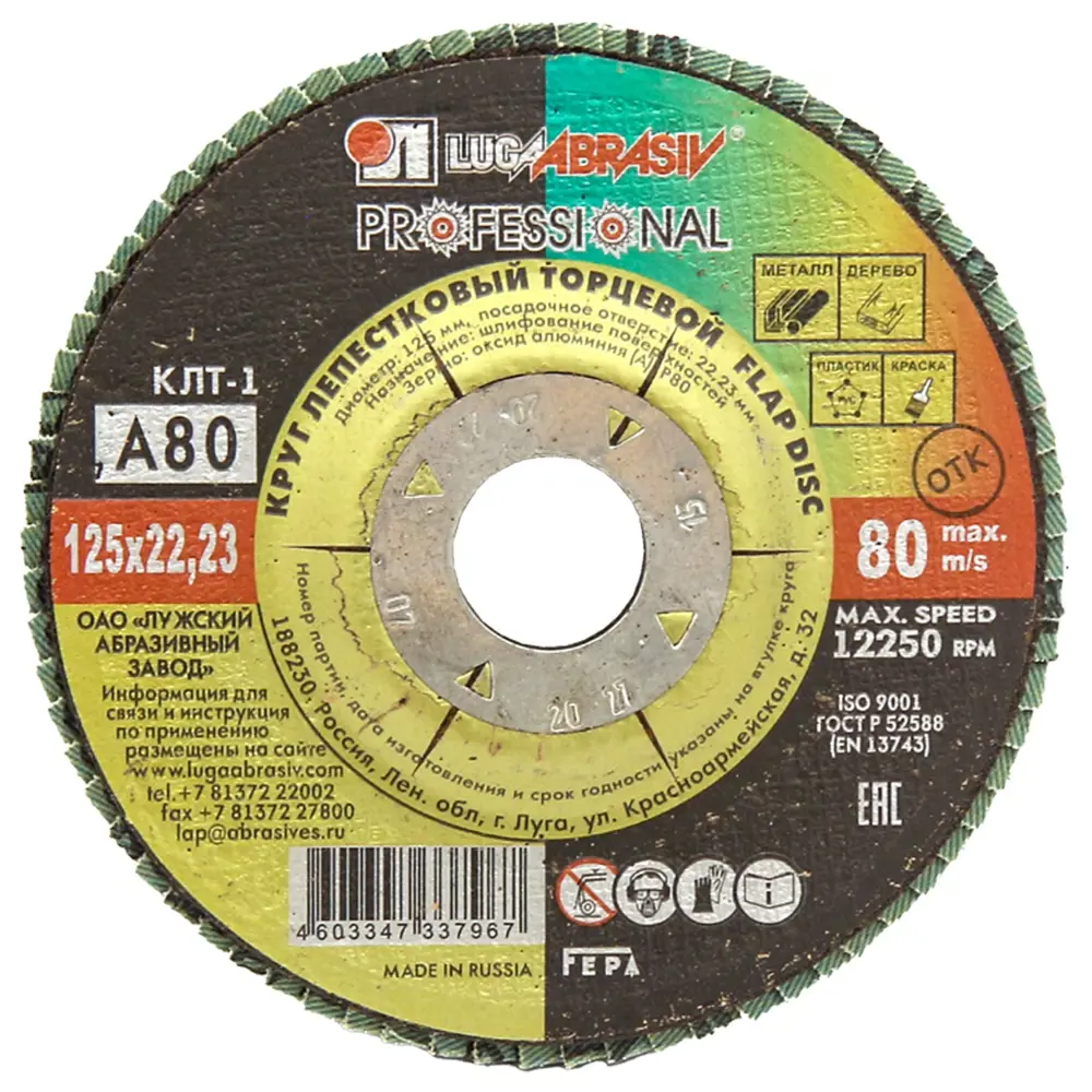 Круг лепестковый торцевой КЛТ1 Луга Р80 125x22.2 мм 82216784 STLM-2195006 