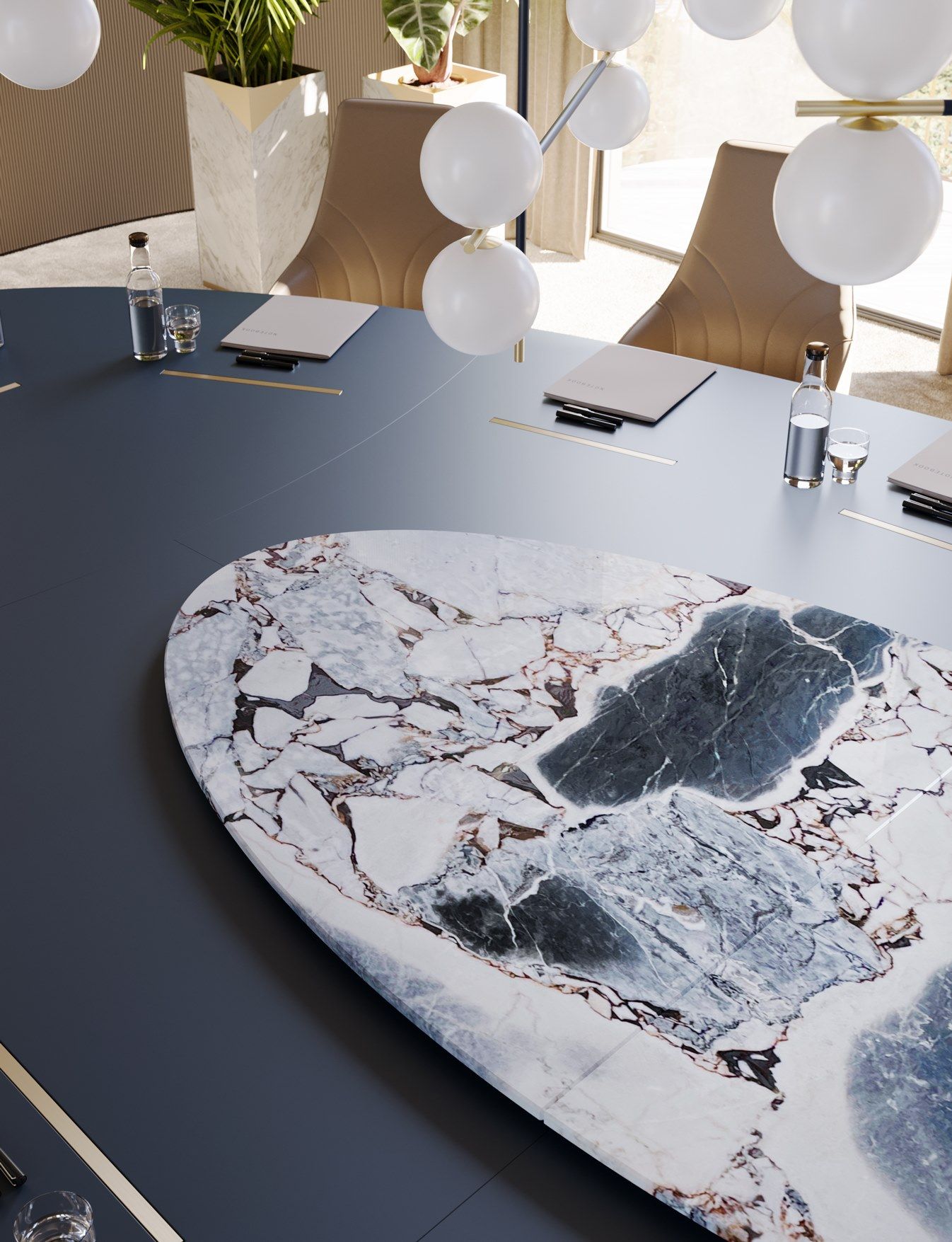 Лакированный овальный стол для совещаний с мраморным центральным верхом PROF Bespoke ARCH-00144751 - Вид №3