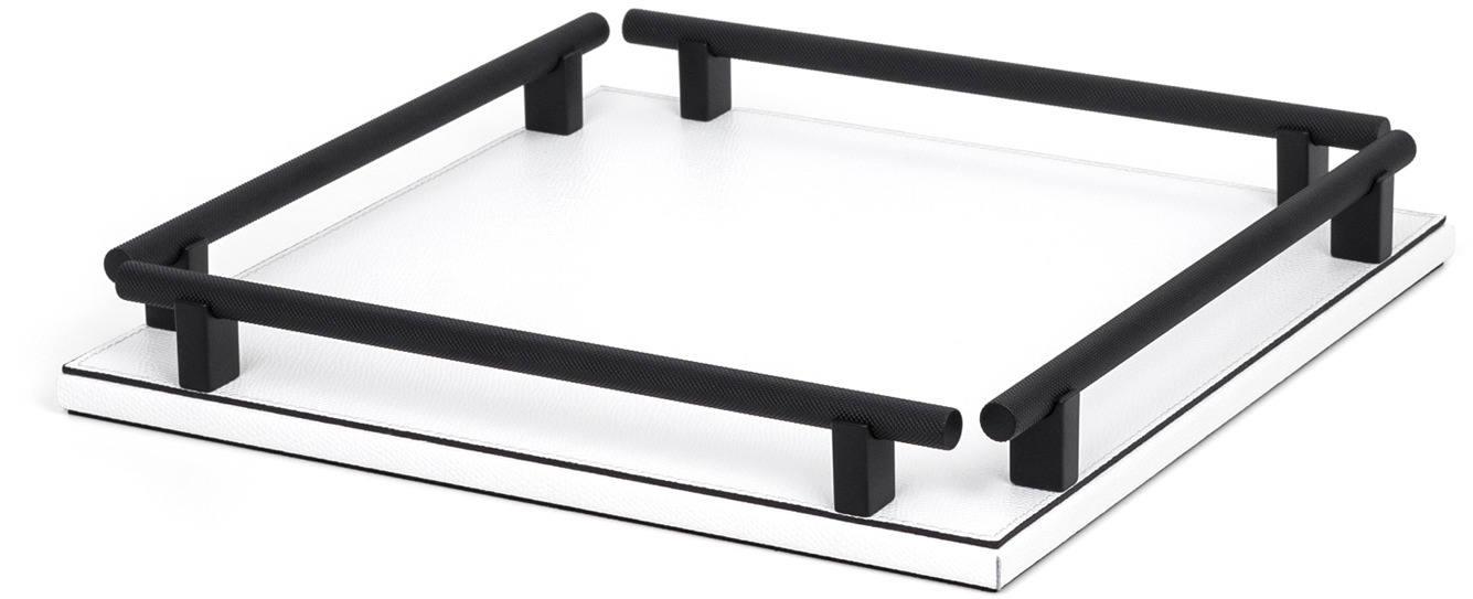 Квадратный поднос Robert - 28X28 см / металлическая отделка_вороненая латунь / зернистая кожа_темно-серый