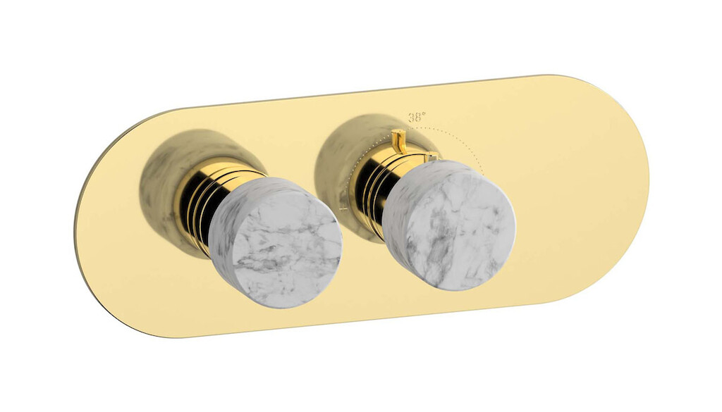 Комплект наружных частей термостата на 1 потребителей - горизонтальная овальная панель с ручками Marmo WE ARE IB eua122iinmr_1 Pale Gold Aqua