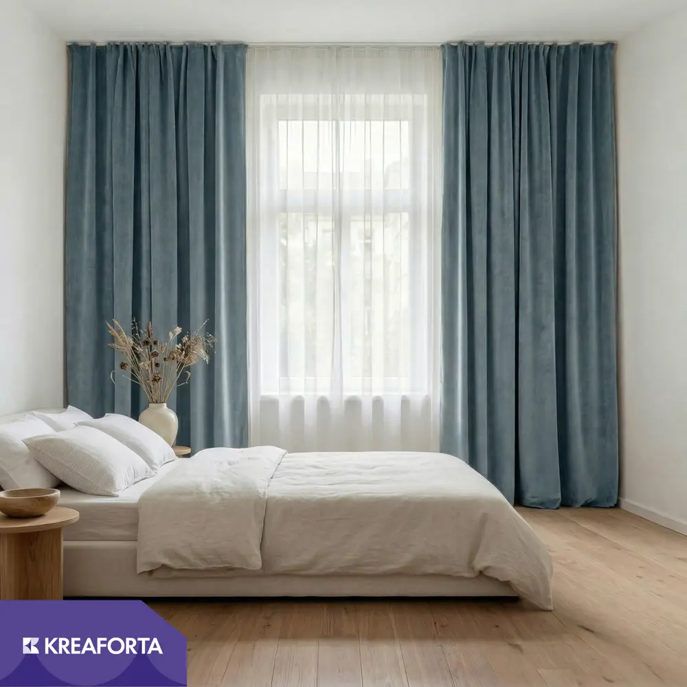 Штора на ленте со скрытыми петлями KREAFORTA Manchester 200x280 см серо-синий 89405474 STLM-2184642  - Вид №6
