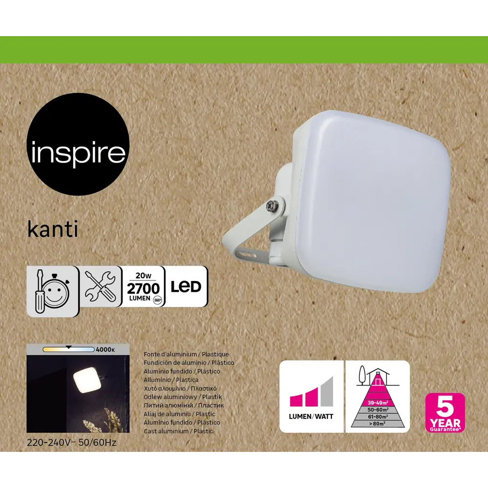 Прожектор светодиодный уличный Inspire «Kanti» 20 Вт 4000К IP65 белый свет 84692994 STLM-2185211  - Вид №4