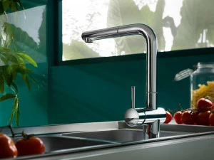 Nobili Rubinetterie Хромированный кухонный смеситель на одно отверстие с вытяжным душем Live Lv00117cr