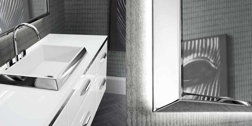 Комбинация ванной комнаты H04 в отделке VETRO extrachiaro bianco MILLDUE HILTON HILTON04 - Вид №1