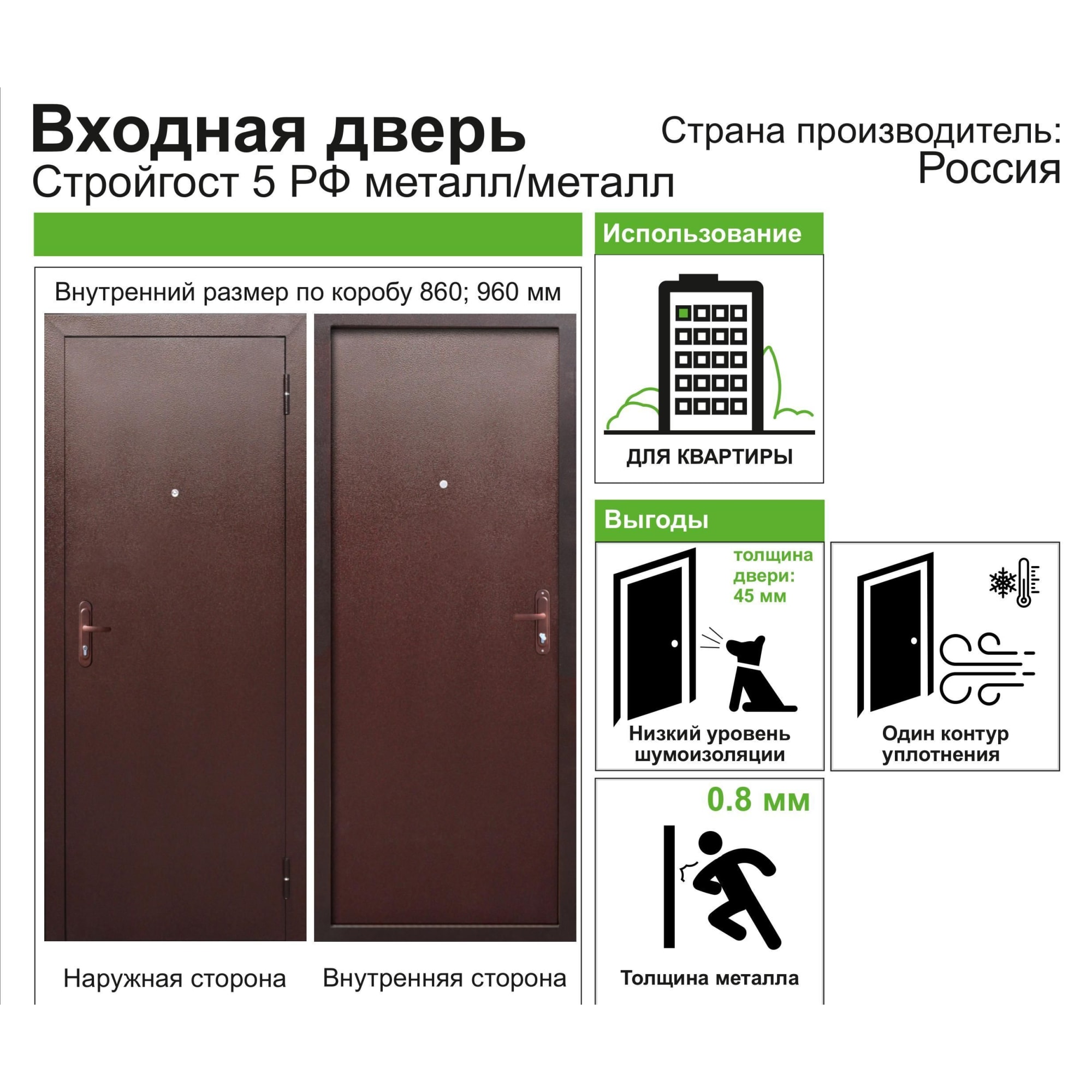 82127924 Дверь входная металлическая Стройгост 5, 860 мм, правая, цвет металл Santreyd  - Вид №8