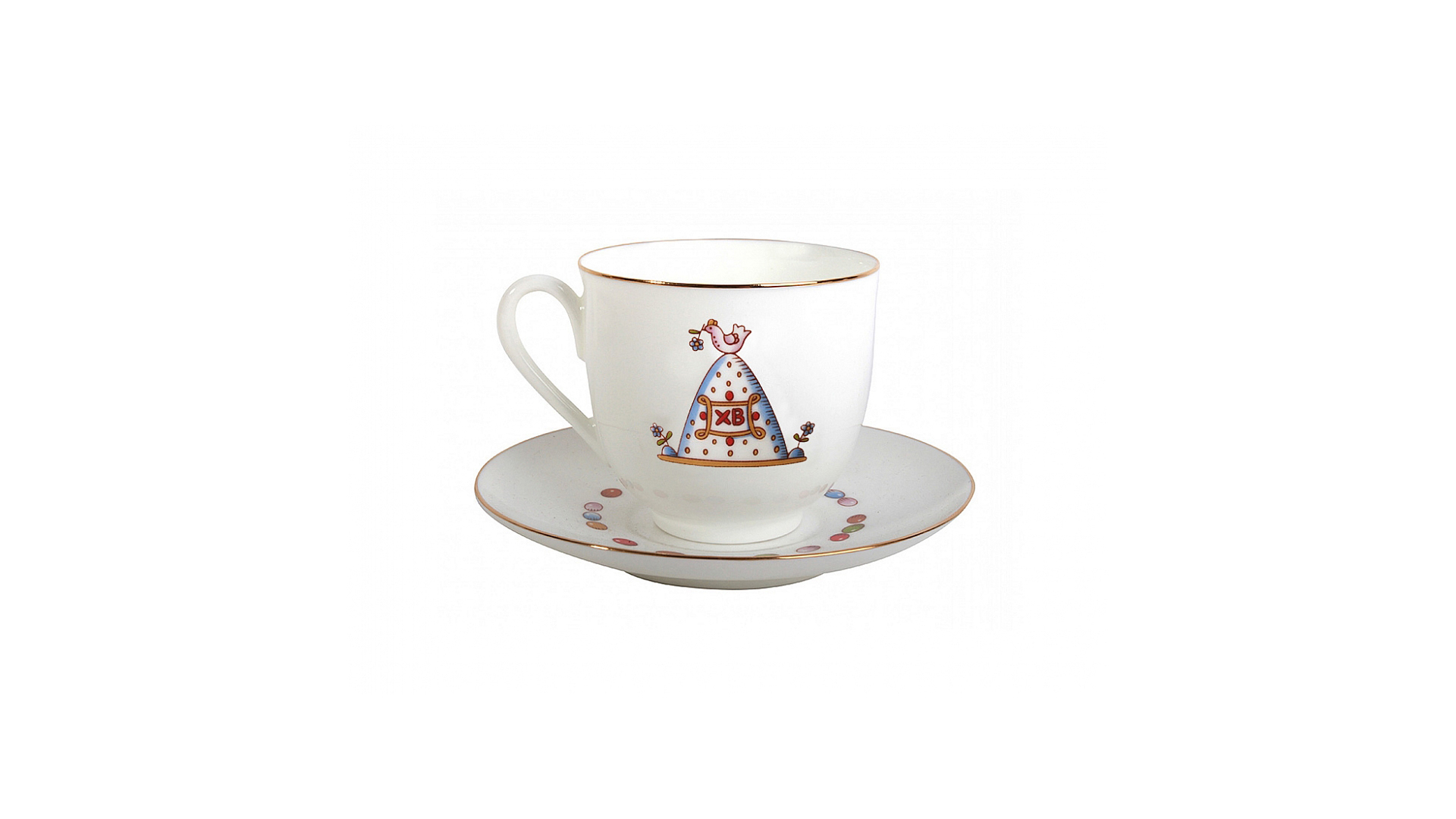 10565013 Императорский фарфоровый завод Чашка с блюдцем "Пасха и Кулич" "Ландыш" Фарфор костяной  - Вид №1