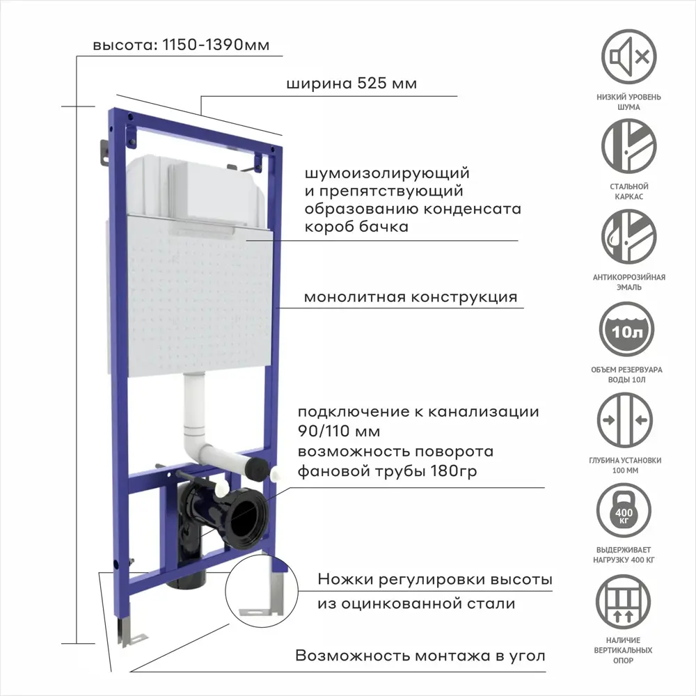 Комплект инсталляция с унитазом Berges Drop с кнопкой цвет белый 85586108 STLM-2199966 - Вид №1