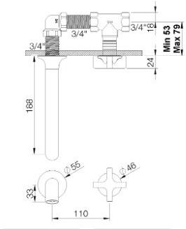 rvb Смеситель для умывальника настенный на 2 отверстия Times 4073.--.48 - Вид №1