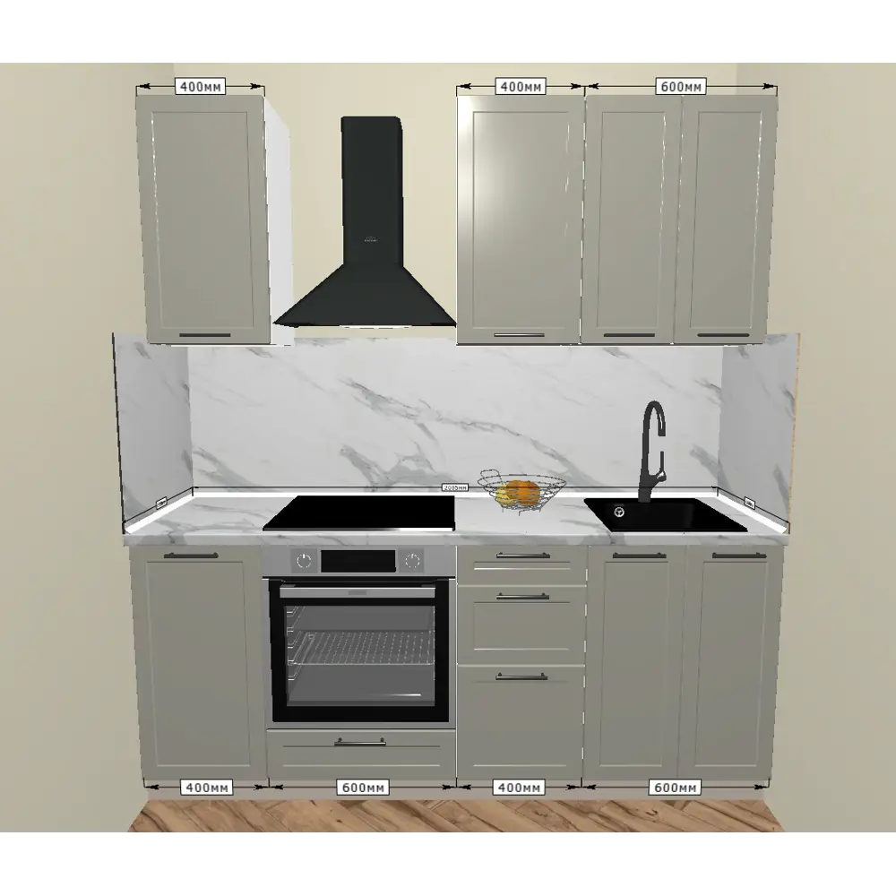 Кухонный гарнитур 200x60 см Ньюпорт БШВ цвет топо KONSENSA STLM-2173137 - Вид №1