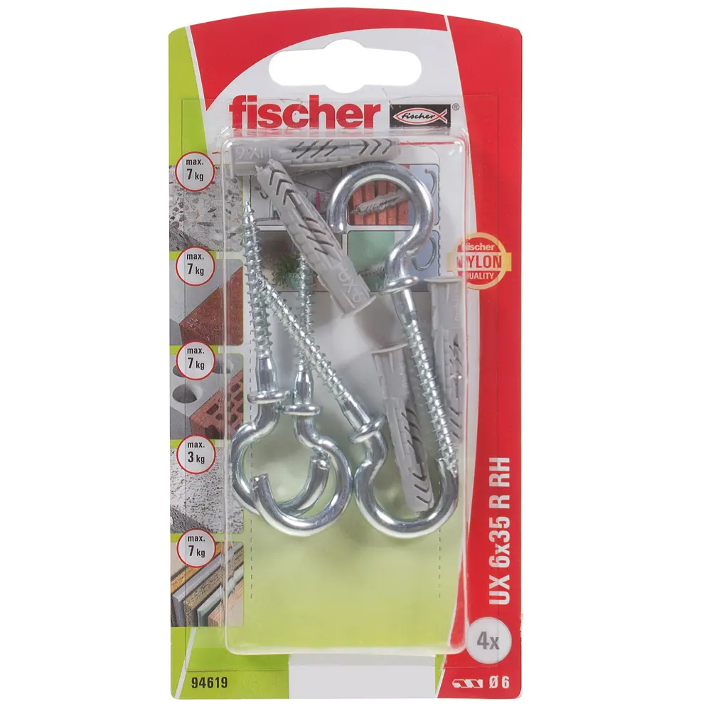 Дюбель универсальный Fischer UX с крюком-полукольцом 6x35 мм нейлон 4 шт. 12468487 STLM-2202726  - Вид №2